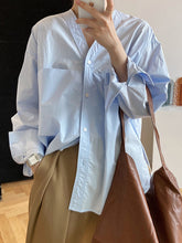 Solid Color Simple Long Sleeve V-Neck Shirt